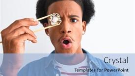  Presentation with chopsticks - Beautiful theme featuring young-african-american-man-eating backdrop and a light blue colored foreground