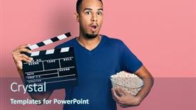  Presentation with clapboard - Presentation design consisting of young-african-american-man-eating background and a ocean colored foreground