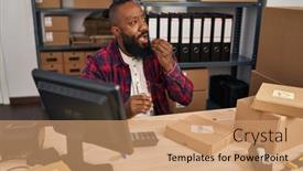  Presentation with african american business - Presentation theme consisting of young-african-american-man-ecommerce background and a  colored foreground