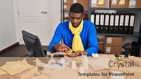  Presentation with african american business - Theme featuring young-african-american-man-ecommerce background and a coral colored foreground