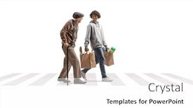  Presentation with pedestrian crossing - Slide deck enhanced with young-african-american-man-helping background and a white colored foreground