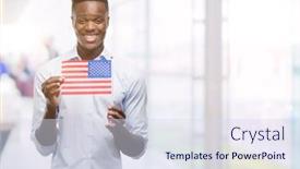  Presentation with african american teen girls - Presentation theme enhanced with young african american man holding usa flag with a happy face standing and smiling with a confident smile showing teeth background and a sky blue colored foreground