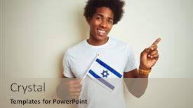  Presentation with israel flag - Beautiful presentation design featuring young-african-american-man-holding backdrop and a mint green colored foreground