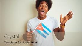  Presentation with american flag - Presentation design featuring young-african-american-man-holding background and a coral colored foreground