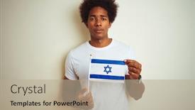  Presentation with israel flag - PPT layouts with young-african-american-man-holding background and a mint green colored foreground