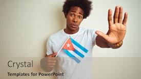  Presentation with american flag - Cool new PPT theme with young-african-american-man-holding backdrop and a coral colored foreground