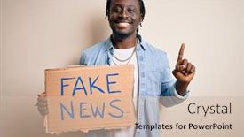  Presentation with fake news - Slide deck enhanced with young-african-american-man-holding background and a soft green colored foreground