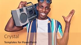  Presentation with american music - Beautiful slides featuring young-african-american-man-holding backdrop and a yellow colored foreground