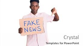 Presentation with fake news - Audience pleasing slide deck consisting of young-african-american-man-holding backdrop and a white colored foreground