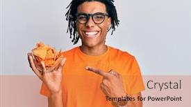  Presentation with nachos - Cool new slide deck with young-african-american-man-holding backdrop and a coral colored foreground