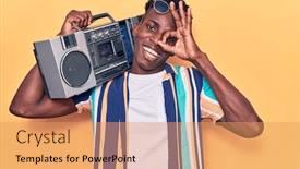  Presentation with african music - PPT theme with young-african-american-man-holding background and a yellow colored foreground