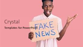  Presentation with fake news - PPT theme with young-african-american-man-holding background and a lemonade colored foreground
