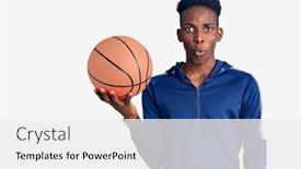  Presentation with basketball - Amazing PPT theme having young-african-american-man-holding backdrop and a white colored foreground