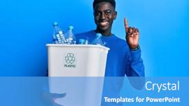  Presentation with plastic recycling - Cool new slides with young-african-american-man-holding backdrop and a teal colored foreground