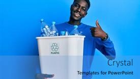  Presentation with plastic recycling - Beautiful presentation featuring young-african-american-man-holding backdrop and a teal colored foreground