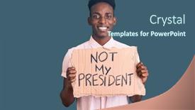  Presentation with african american protest - Beautiful slide deck featuring young-african-american-man-holding backdrop and a ocean colored foreground