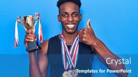  Presentation with champion - Slide deck consisting of young-african-american-man-holding background and a ocean colored foreground