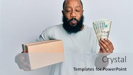 Presentation with puffing - Audience pleasing presentation consisting of young-african-american-man-holding backdrop and a light gray colored foreground