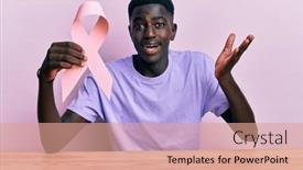  Presentation with cancer - Audience pleasing slide deck consisting of young-african-american-man-holding backdrop and a coral colored foreground