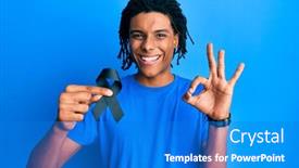  Presentation with black man - Colorful PPT theme enhanced with young-african-american-man-holding backdrop and a cobalt blue colored foreground