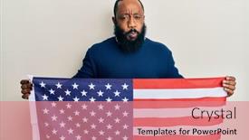  Presentation with united states flag - Presentation theme featuring young-african-american-man-holding background and a coral colored foreground