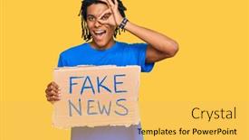  Presentation with fake news - PPT theme with young-african-american-man-holding background and a yellow colored foreground