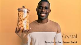  Presentation with macaroni - Audience pleasing theme consisting of young-african-american-man-holding backdrop and a coral colored foreground