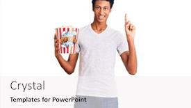  Presentation with popcorn - Colorful presentation theme enhanced with young-african-american-man-holding backdrop and a white colored foreground