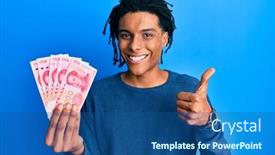  Presentation with chinese american - Audience pleasing PPT theme consisting of young-african-american-man-holding backdrop and a ocean colored foreground