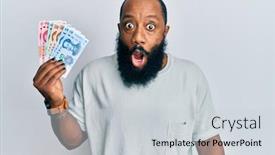  Presentation with chinese american - PPT theme having young-african-american-man-holding background and a light gray colored foreground