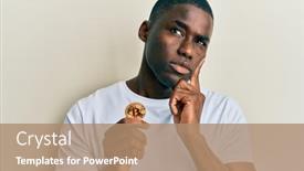  Presentation with virtual hand - Presentation theme featuring young-african-american-man-holding background and a coral colored foreground