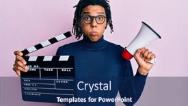  Presentation with clapboard - Slide set featuring young-african-american-man-holding background and a navy blue colored foreground