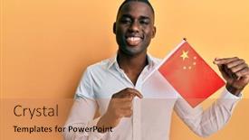  Presentation with china flag - Presentation theme consisting of young-african-american-man-holding background and a coral colored foreground
