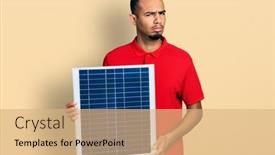  Presentation with photovoltaic - Theme consisting of young-african-american-man-holding background and a coral colored foreground