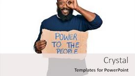  Presentation with young happy people smiling - Beautiful PPT layouts featuring young-african-american-man-holding backdrop and a white colored foreground