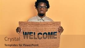  Presentation with puffing - Amazing presentation theme having young-african-american-man-holding backdrop and a coral colored foreground