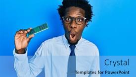  Presentation with african american - Presentation theme featuring young-african-american-man-holding background and a light blue colored foreground