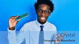  Presentation with american - Theme consisting of young-african-american-man-holding background and a light blue colored foreground