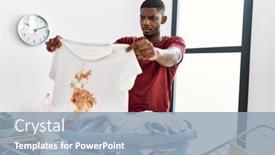  Presentation with laundry room - Presentation theme having young-african-american-man-holding background and a light blue colored foreground