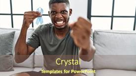  Presentation with blue ribbon - Slide deck with young-african-american-man-holding background and a  colored foreground