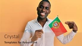 Presentation with american flag - Presentation design consisting of young-african-american-man-holding background and a coral colored foreground