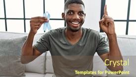  Presentation with blue ribbon - PPT layouts consisting of young-african-american-man-holding background and a tawny brown colored foreground