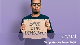  Presentation with african american protest - Slide set with young-african-american-man-holding background and a light blue colored foreground