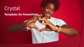  Presentation with love music - Colorful PPT theme enhanced with young african american man listening to music using headphones over isolated red background smiling in love showing heart symbol and shape with hands romantic concept backdrop and a crimson colored foreground