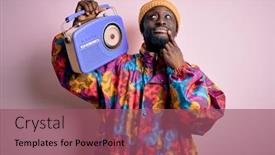  Presentation with retro radio - Slide deck having young-african-american-man-listening background and a violet colored foreground