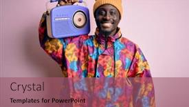  Presentation with portable radio - Beautiful slides featuring young-african-american-man-listening backdrop and a violet colored foreground