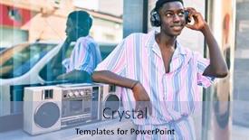  Presentation with boom box - Presentation design consisting of young-african-american-man-listening background and a light blue colored foreground