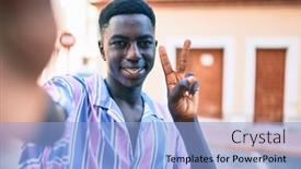  Presentation with african american in technology - Theme having young-african-american-man-making background and a light blue colored foreground