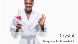  Presentation with kimono - Theme featuring young african american man over isolated background wearing kimono holding degree doing ok sign with fingers excellent symbol background and a white colored foreground