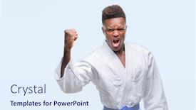  Presentation with kimono - Colorful PPT theme enhanced with young african american man over isolated background wearing kimono angry and mad raising fist frustrated and furious while shouting with anger rage and aggressive concept backdrop and a sky blue colored foreground